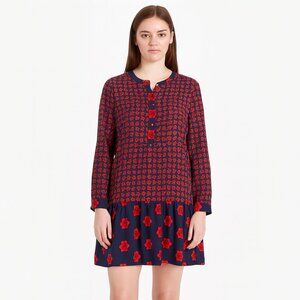Ann Taylor LOFT Medium Petite Blue Red Floral Long Sleeve Shirt Dress